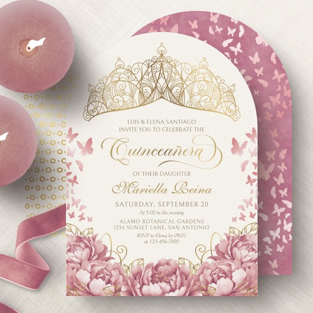  Rosa Guld Royal Princess Quinceanera Inbjudningar (Skapare uppladdad)