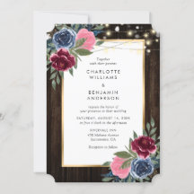 Rosa Guld Rustic Wood-Blommigten i marinblå Burgun