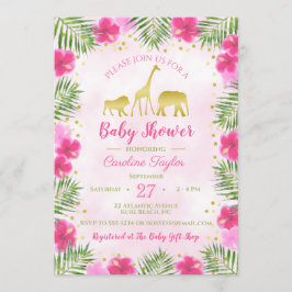 Rosa Guld Safari Animals Blommigt Baby Shower Inbjudningar