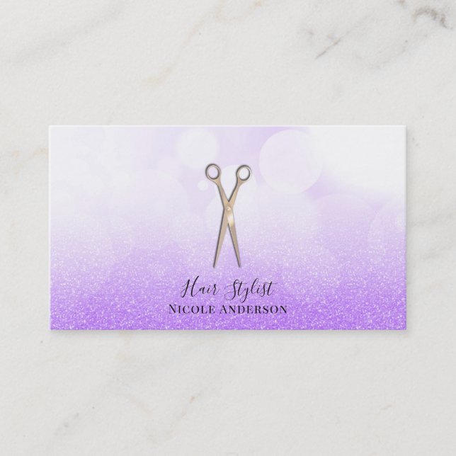 Rosa Guld Saxar Lila Glitter Hårstylist Visitkort (Framsida)