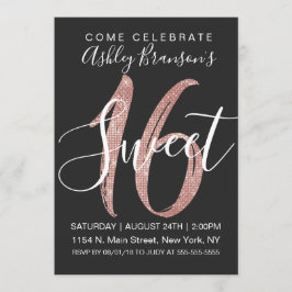 Rosa guld- Sequinglitter söta 16 för flickaktigt Inbjudningar