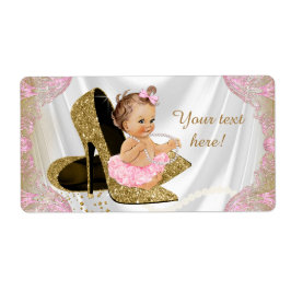 Rosa Guld Shoe Baby Shower Vattenflaska Labels Fraktsedel
