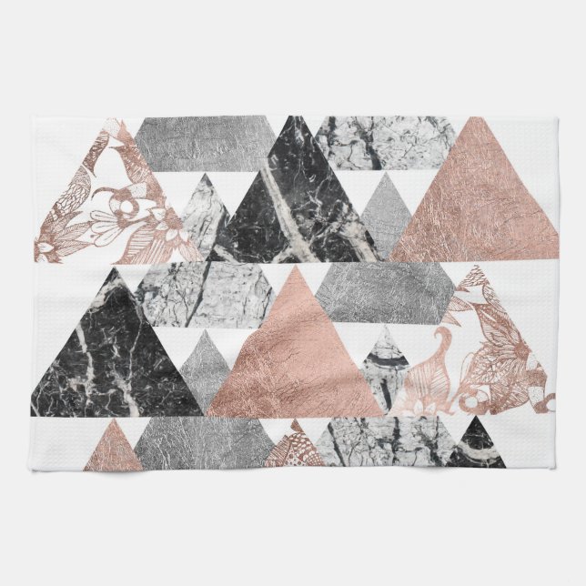 Rosa guld- silver för marmor och blom- Geo Kökshandduk (Horisontell)