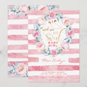 Rosa & Guld Sip och se inbjudningar till babyvisni