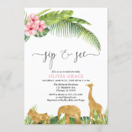 Rosa guld sip och se safari djungel möta hälsninge inbjudningar