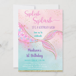 Rosa Guld Sjöjungfru Birthday Inbjudningar