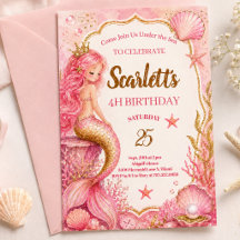 Rosa & Guld Sjöröding Födelsedagsinbjudan Kort
