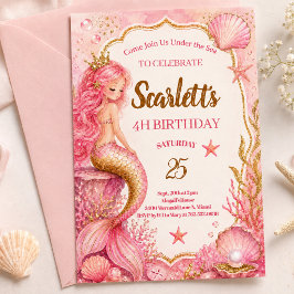 Rosa & Guld Sjöröding Födelsedagsinbjudan Kort