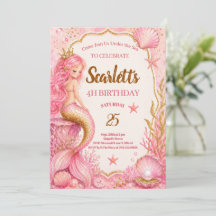 Rosa & Guld Sjöröding Födelsedagsinbjudan Kort