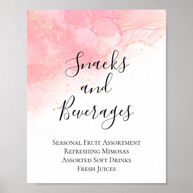 Rosa Guld Snacks and Drinks Baby Shower Sign Poster (Framsidan)