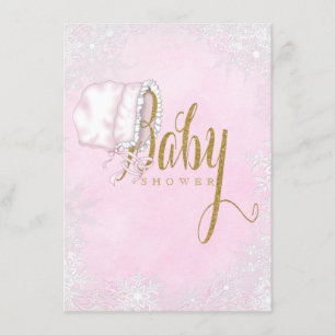 Rosa guld snöflinga baby shower för flicka inbjudningar