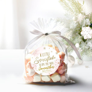 Rosa Guld Snöflinga Flick Baby Shower Runt Klistermärke