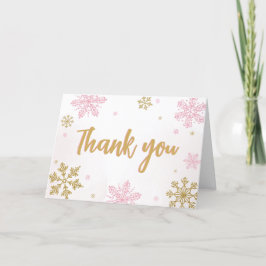 Rosa Guld Snöflingor Baby Shower Tack Kort