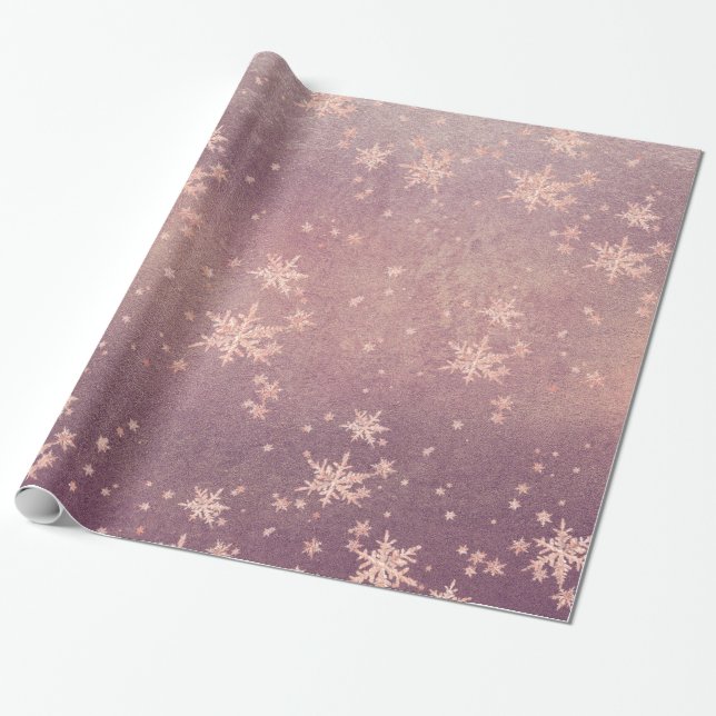  Rosa Guld Snöflingor Lila Dusk Sunset Presentpapper (Utrullad)