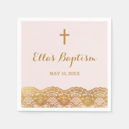 Rosa Guld Snöre Girl Baptism Napkin Pappersservett