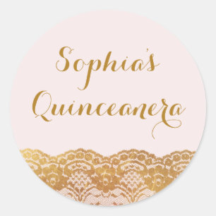 Rosa Guld Snöre Quinceanera Sticker Runt Klistermärke