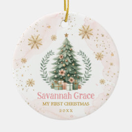 Rosa Guld Snowflake Baby 1:a jul Julgransprydnad Keramik