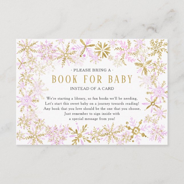 Rosa Guld Snowflake Baby Shower Bok för Baby Card Tilläggskort (Framsida)