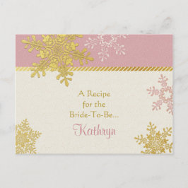 Rosa Guld Snowflake Recipe Card för Bride Vykort