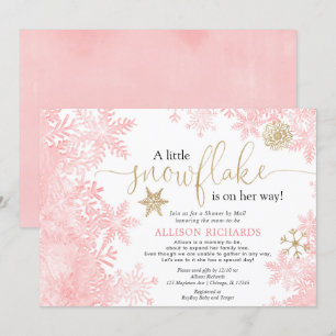 Rosa guld snowflake Shower by Mail baby dusch Inbjudningar