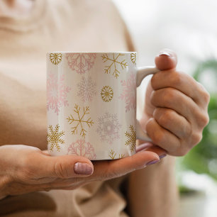 Rosa & Guld Snowflake Winter Mugg