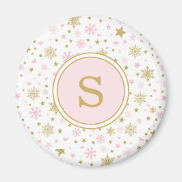 Rosa Guld Snowflake Winter Onederland Party favors Magnet