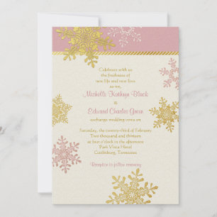 Rosa Guld Snowflake Winter Wedding bjudande Inbjudningar