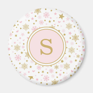 Rosa guld- SnowflakevinterOnederland party favors Magnet