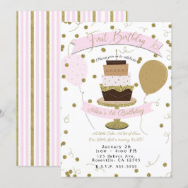 Rosa & Guld Socker är Sött 1:a Första Födelsedagst Inbjudningar