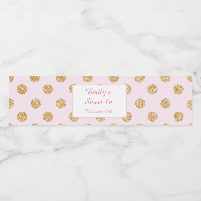 Rosa guld- sötsak 16 Quinceanera för Vattenflaskor Etikett (Singel etikett)