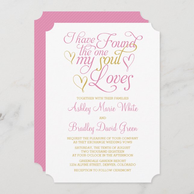 Rosa Guld Soul Kärlek Heart Bröllopsinbjudan Inbjudningar (Fram/baksida)