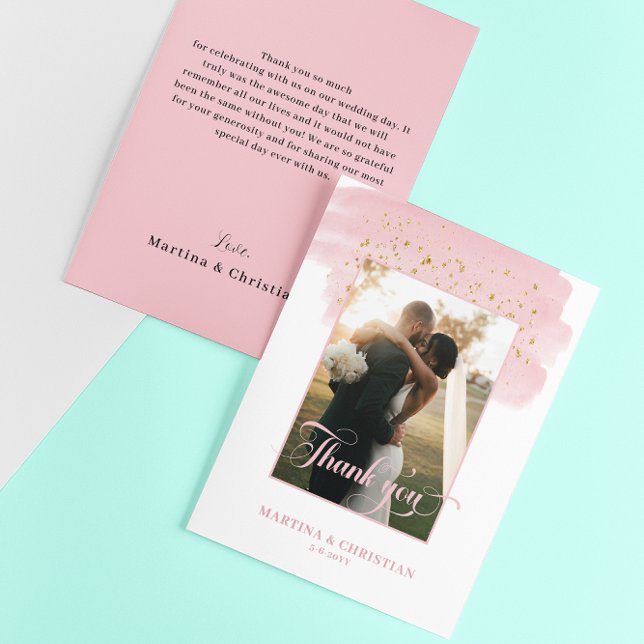 Rosa Guld Sparkles Bröllop Tack Kort (Skapare uppladdad)