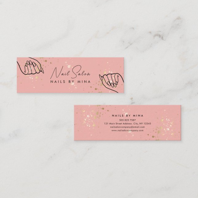 Rosa Guld Specks Hand Nail Salon Mini Visitkort (Fram/baksida)