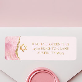 Rosa Guld Star av David Bat mitzvah Returadress Etikett