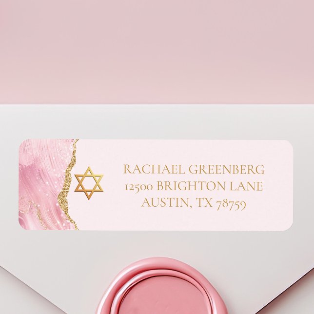 Rosa Guld Star av David Bat mitzvah Returadress Etikett (Skapare uppladdad)