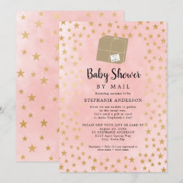 Rosa Guld Star Girl Virtuellare Baby Shower Inbjudningar