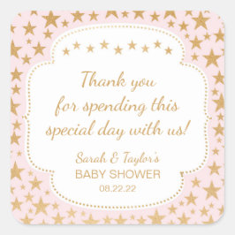 Rosa Guld Stars Girl Baby Shower föredrar påsdekal Fyrkantigt Klistermärke
