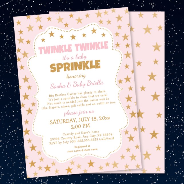 Rosa Guld Stars Twinkle Baby Sprinkle 3745 Inbjudningar (Skapare uppladdad)