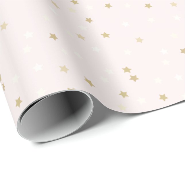 Rosa Guld Stars Wrapping Papprare Presentpapper (Rullad Hörn)