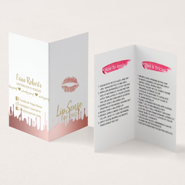 Rosa guld- stekflott för LipSense läpparfördelare Visitkort (In- och utsida)