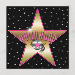 Rosa & Guld Stjärna Hollywood Glitter Inbjudan