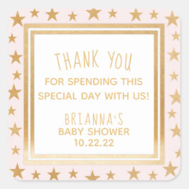 rosa guld-stjärnor, babyduschmunk ger dekal fyrkantigt klistermärke