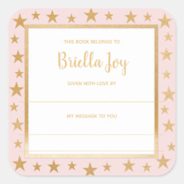 rosa guld-stjärnor, babyduschplatta fyrkantigt klistermärke