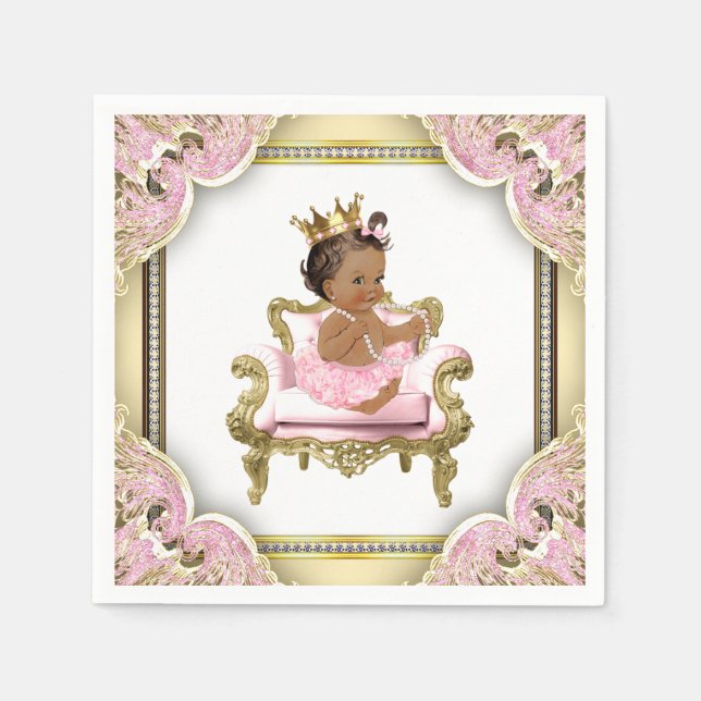 Rosa Guld stol Pearls Ethnic Girl Baby Shower Pappersservett (Framsidan)