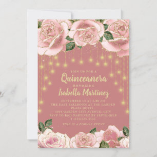 Rosa Guld Sträng Ljus Stjärna Quinceañera Foto Inbjudningar