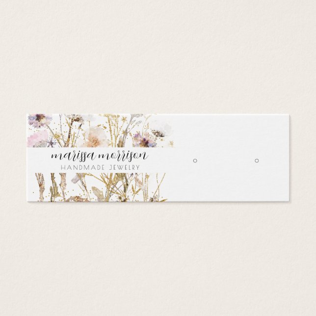 Rosa Guld Stud Earring Wildblomma Botanical Litet Visitkort (Framsidan)