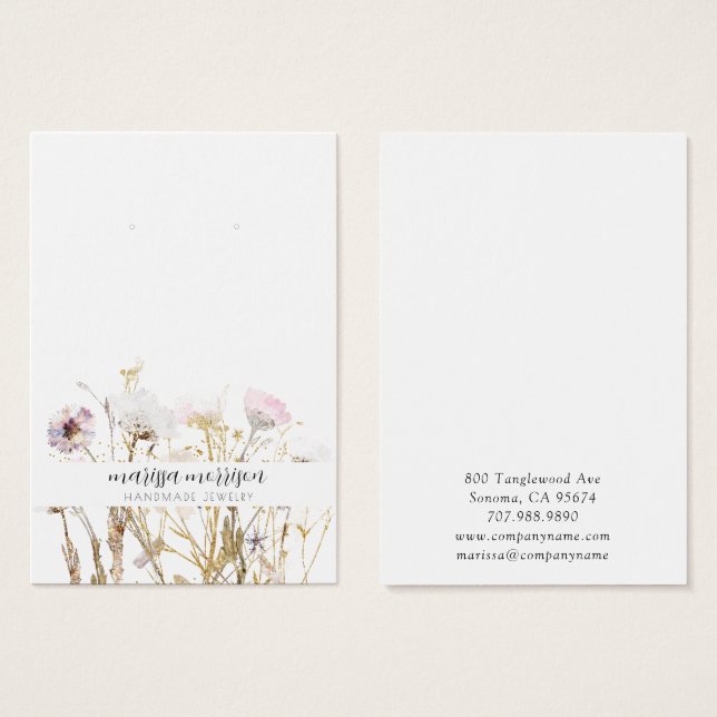 Rosa Guld Stud Earring Wildblomma Botanical Visitkort (Framsida & baksida)