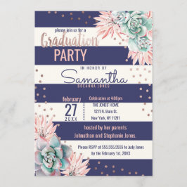 Rosa guld- studenten för rosa kaktusmarinrandar inbjudningar