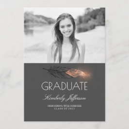 Rosa guld- studentfest för fjäderglitterfoto inbjudningar