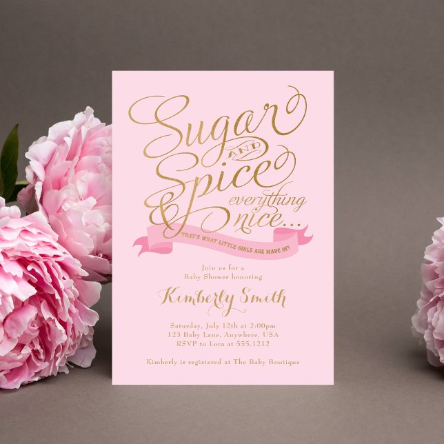Rosa Guld Sugar and Spice Flicka Baby Shower Inbjudningar (Skapare uppladdad)